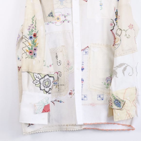 COPY - Antique Handkerchief Patchwork Long Sleeve Men's Button Down Long Sleeve… - Picture 4 of 6